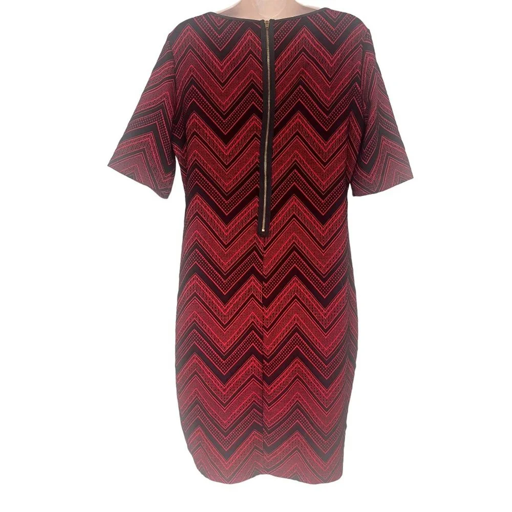 Size 12‎ RED/BLACK CHEVRON KNIT BODYCON SHEATH DRESS Day/Evening All-Season